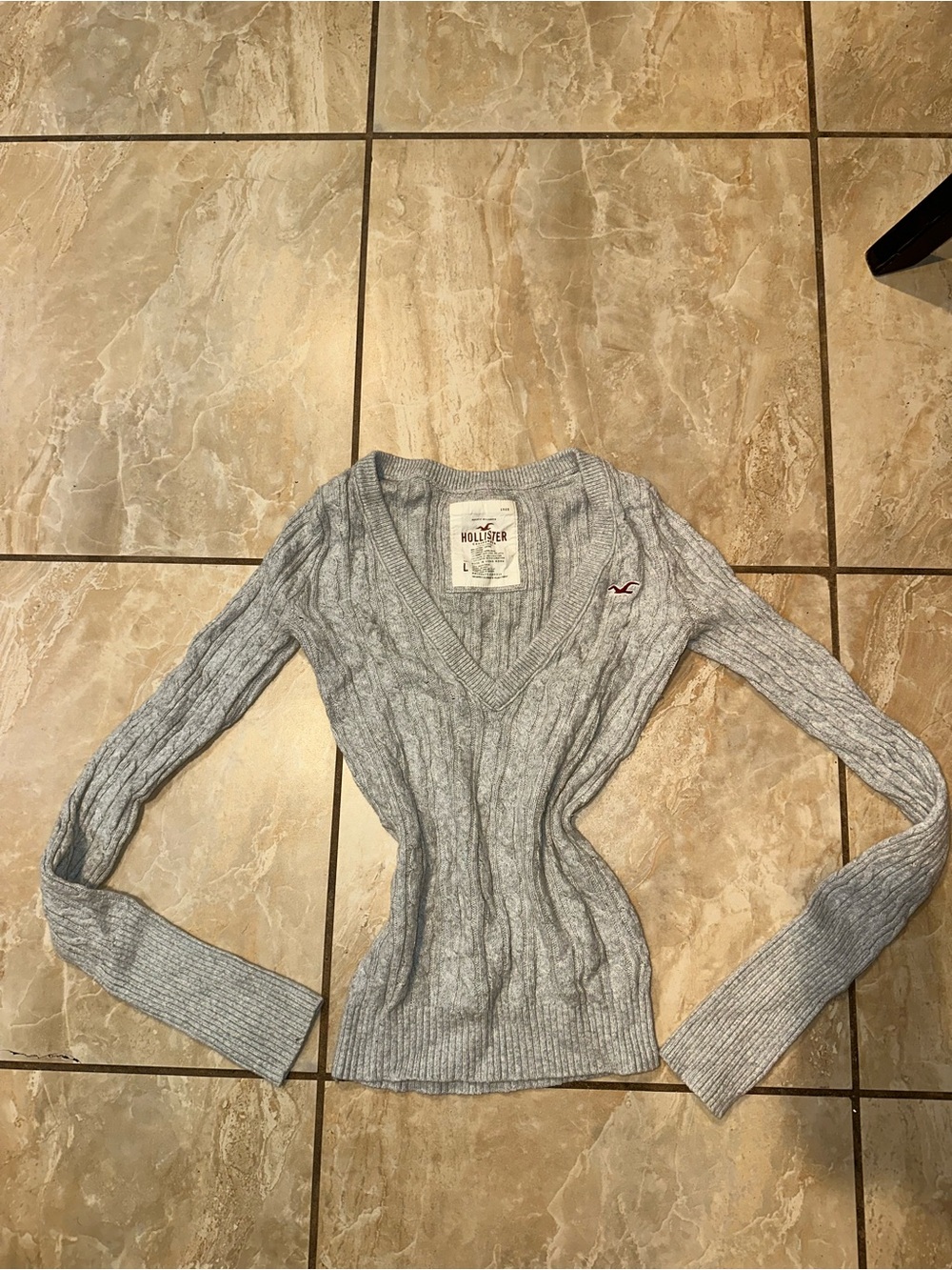 Y2K Gray Hollister Co. cable knit sweater Size L